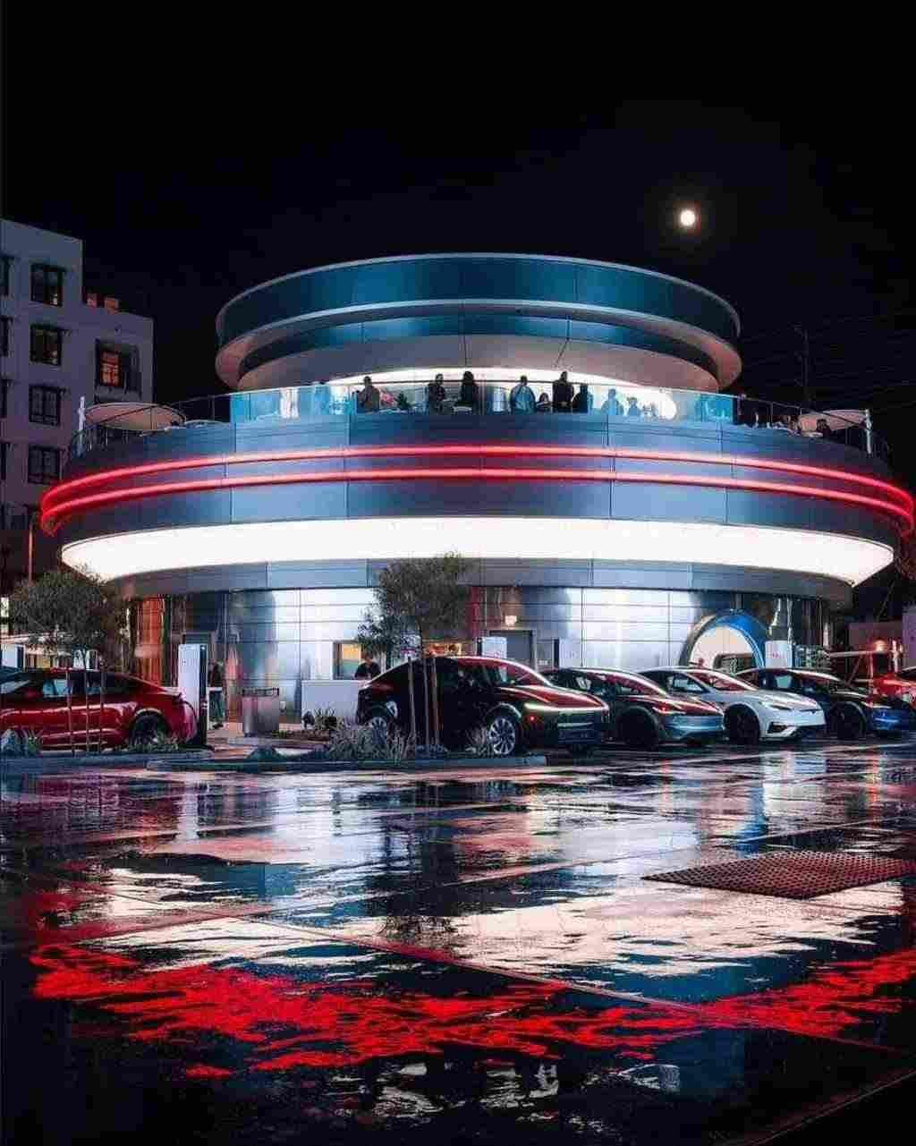 Elon Musk Opens Futuristic Tesla Diner in Los Angeles