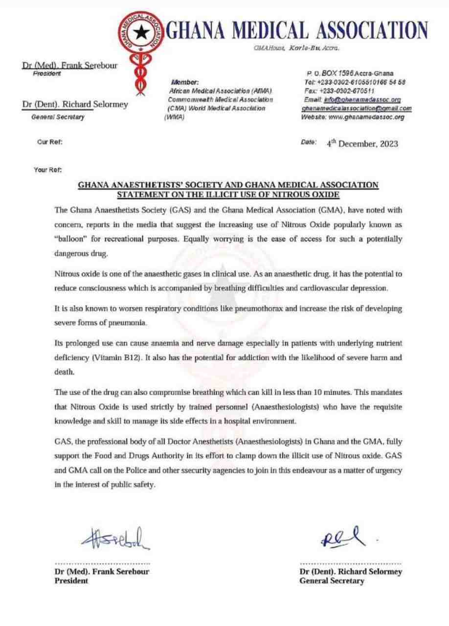 Ghana Medical Association Addresses Dangers Of Ballon Inhalation